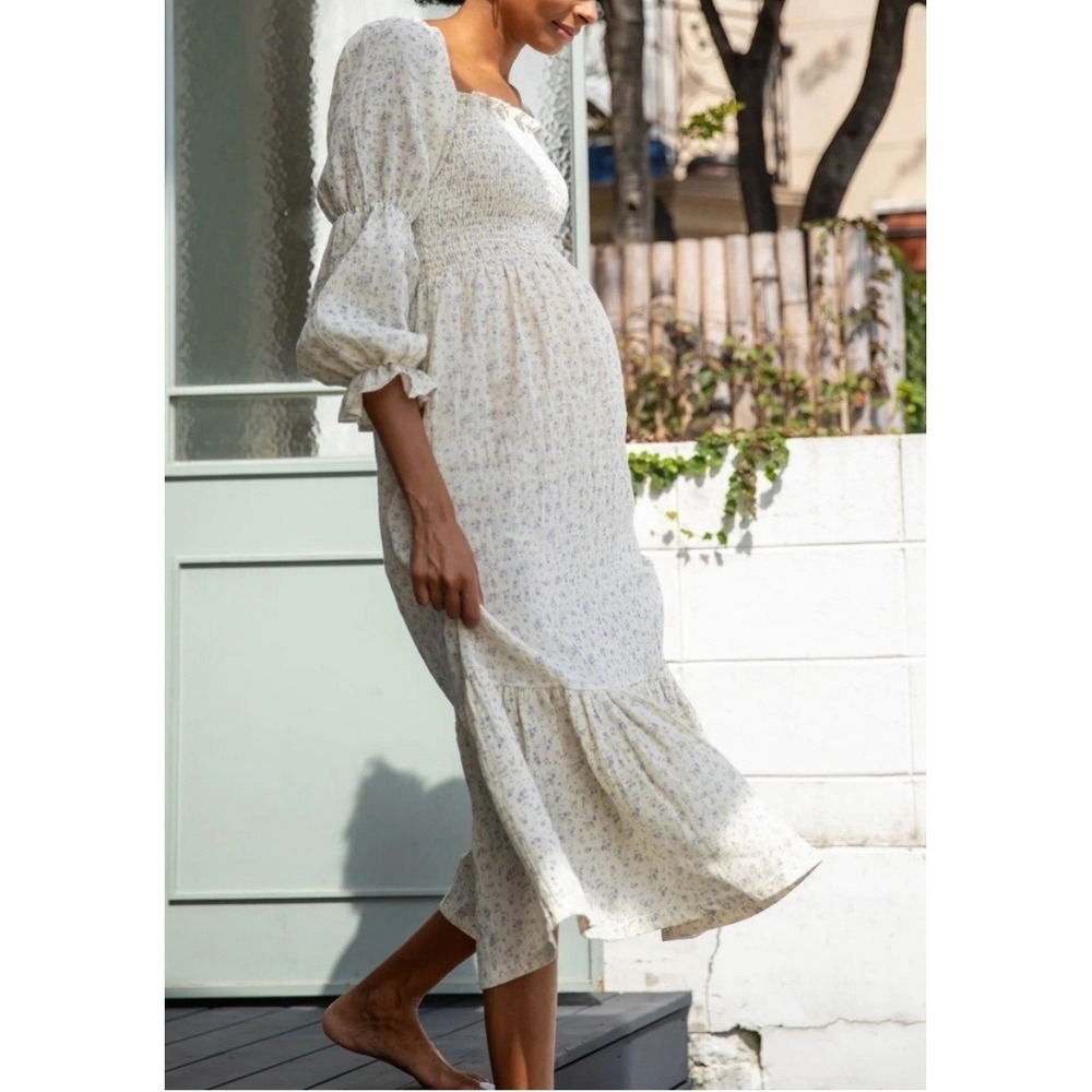 NOTHING FITS BUT Maternity Yuki Floral Gauze Off The Shoulder Cotton Midi Dress